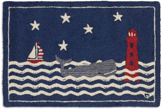 Hooked Wool Rug - Wavy Whale - 2' x 3'