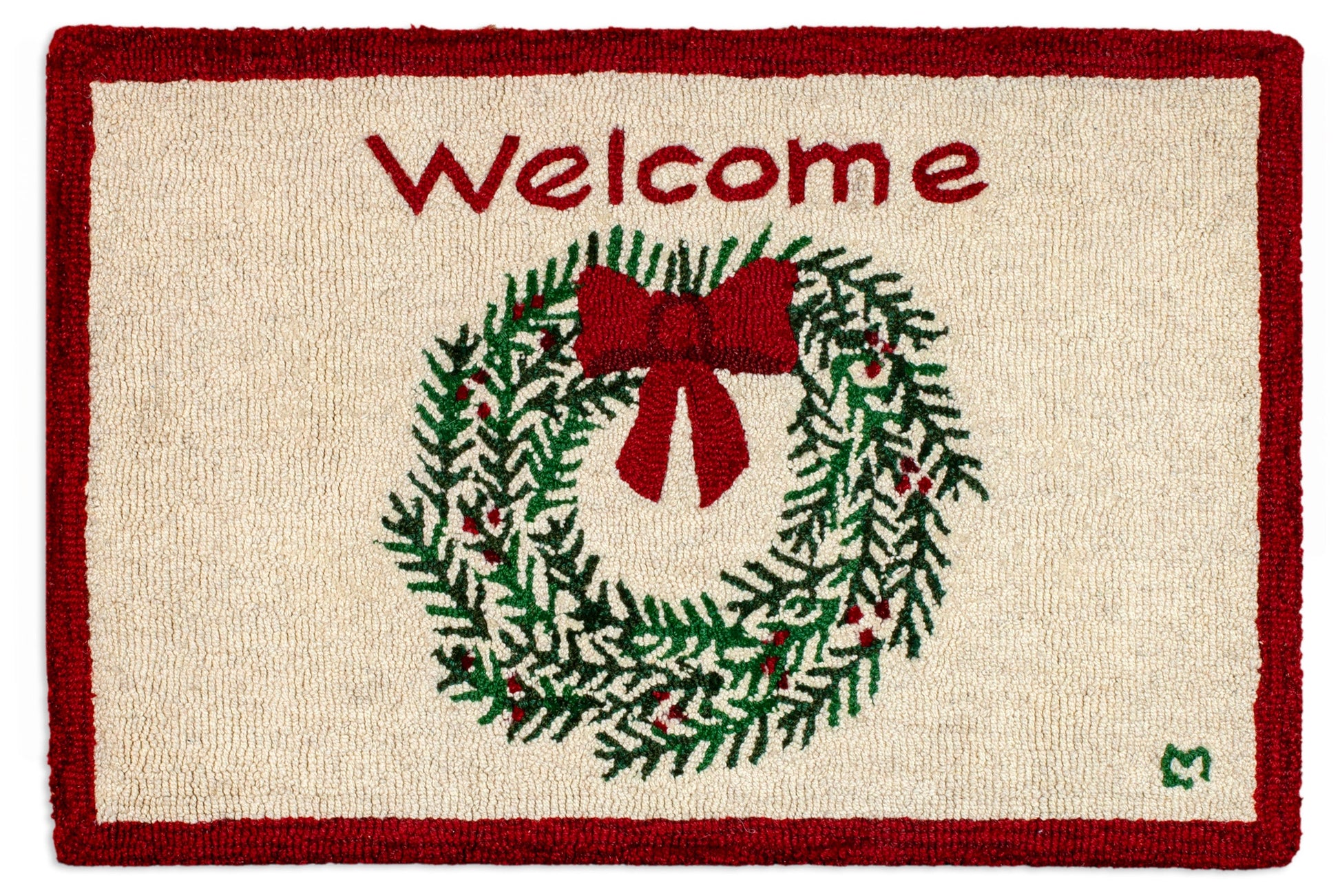 Hooked Wool Rug - Winter Welcome Wreath - 2' x 3'