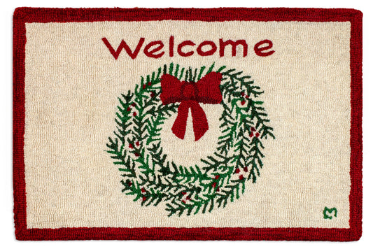 Hooked Wool Rug - Winter Welcome Wreath - 2' x 3'