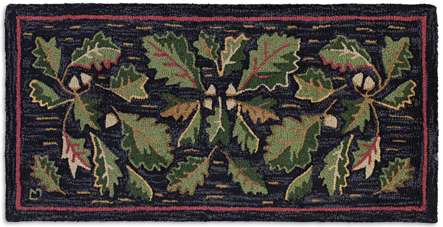 Hooked Wool Rug - Acorns And Leaves - 2' x 4'