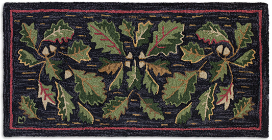 Hooked Wool Rug - Acorns And Leaves - 2' x 4'