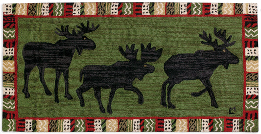 Hooked Wool Rug - Argyle Moose - 2' x 4'