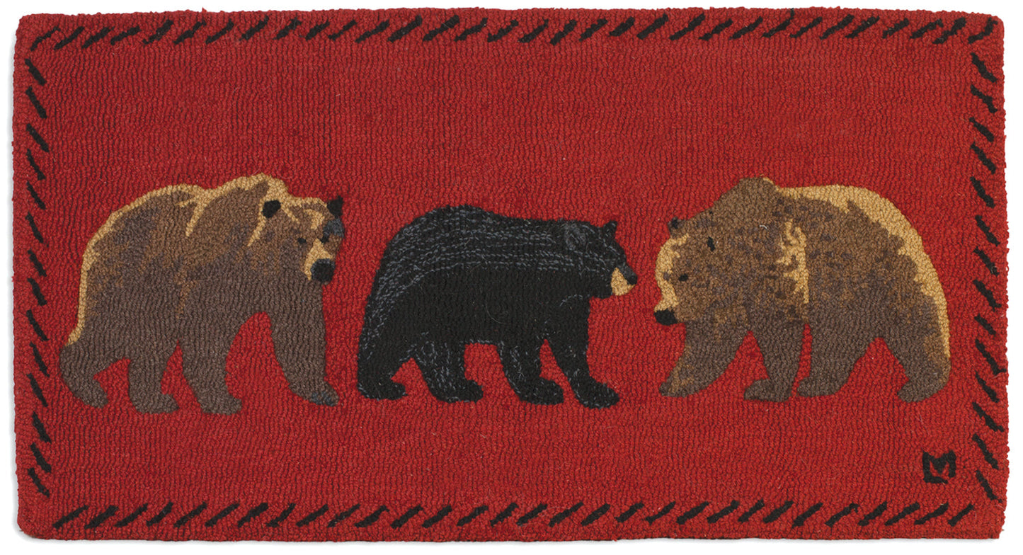 Hooked Wool Rug - Mixed Bears - 2' x 4'