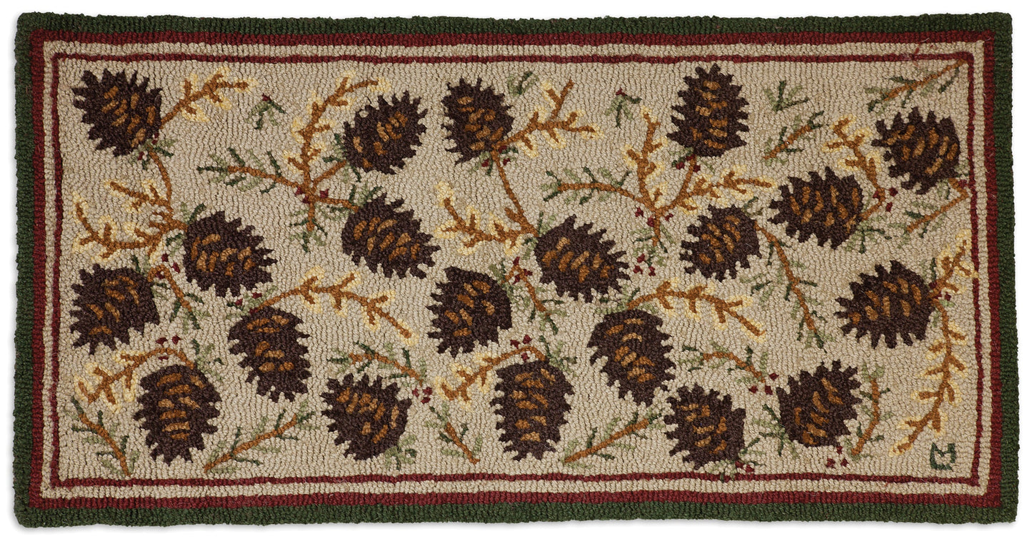 Hooked Wool Rug - Northwoods Cones - 2' x 4'