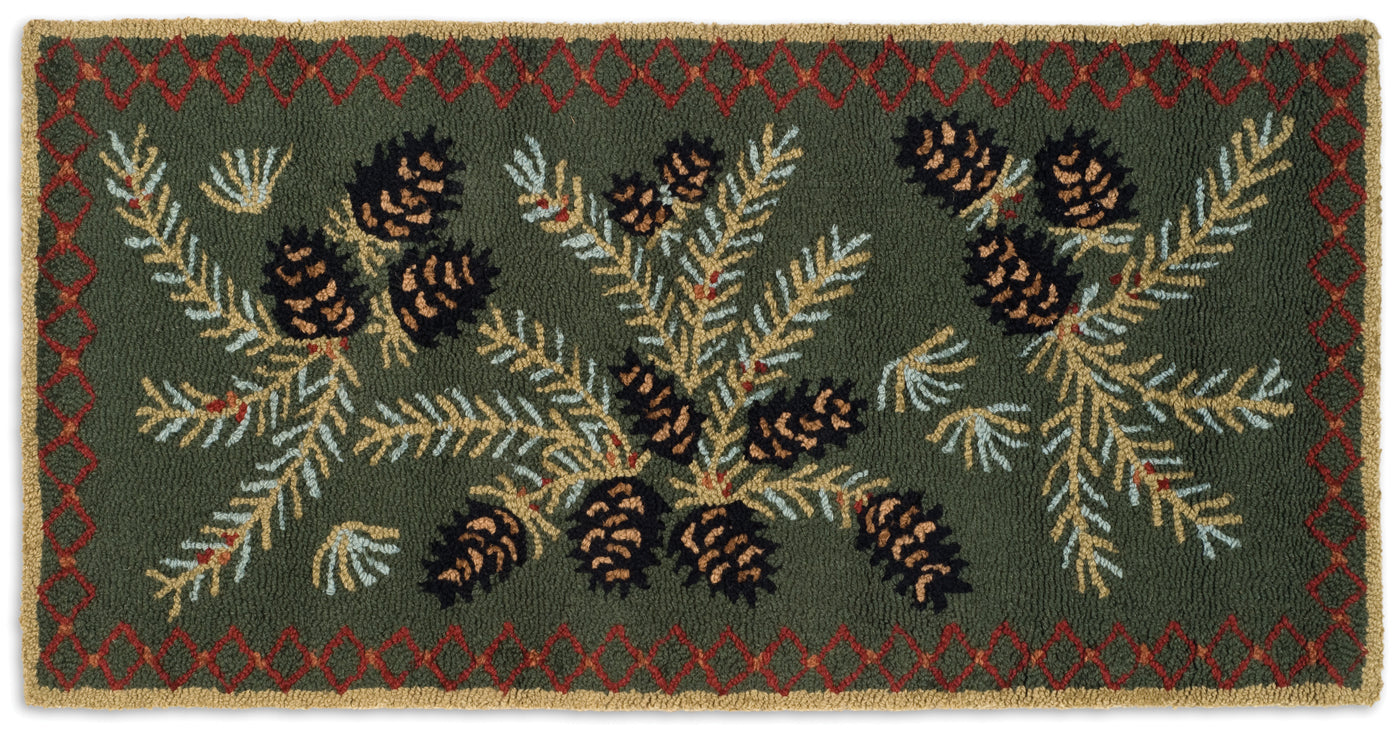 Hooked Wool Rug - Diamond Pine - 2' x 4'