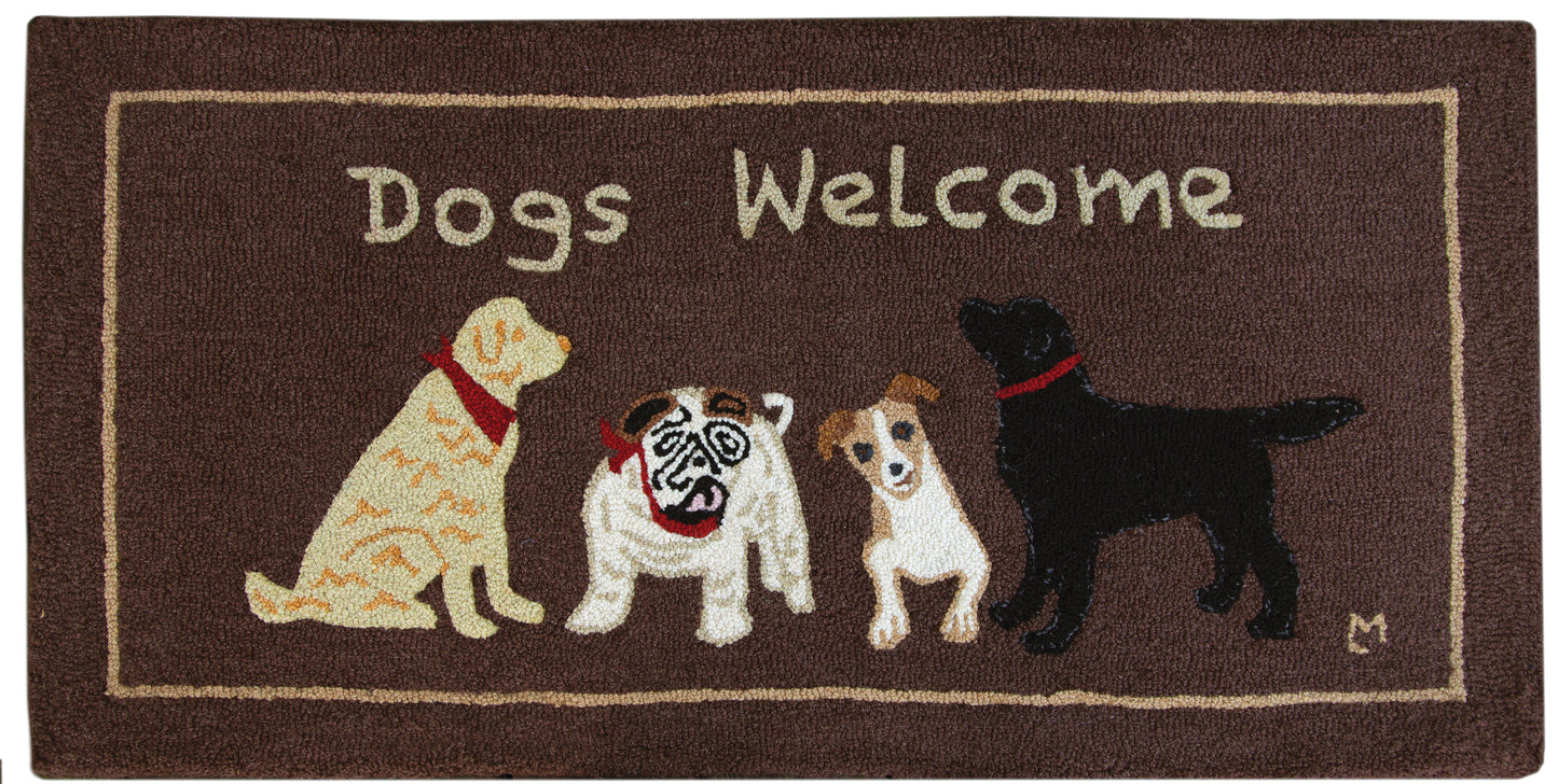 Hooked Wool Rug - Dogs Welcome - 2' x 4'