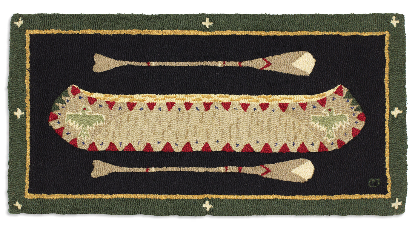 Hooked Wool Rug - Green Longboat - 2' x 4'