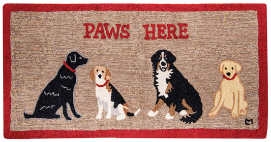 Hooked Wool Rug - Paws Here - 2' x 4'