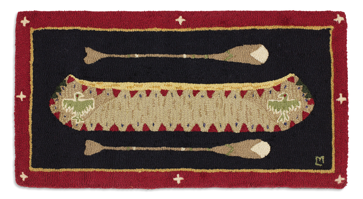 Hooked Wool Rug - Red Longboat - 2' x 4'