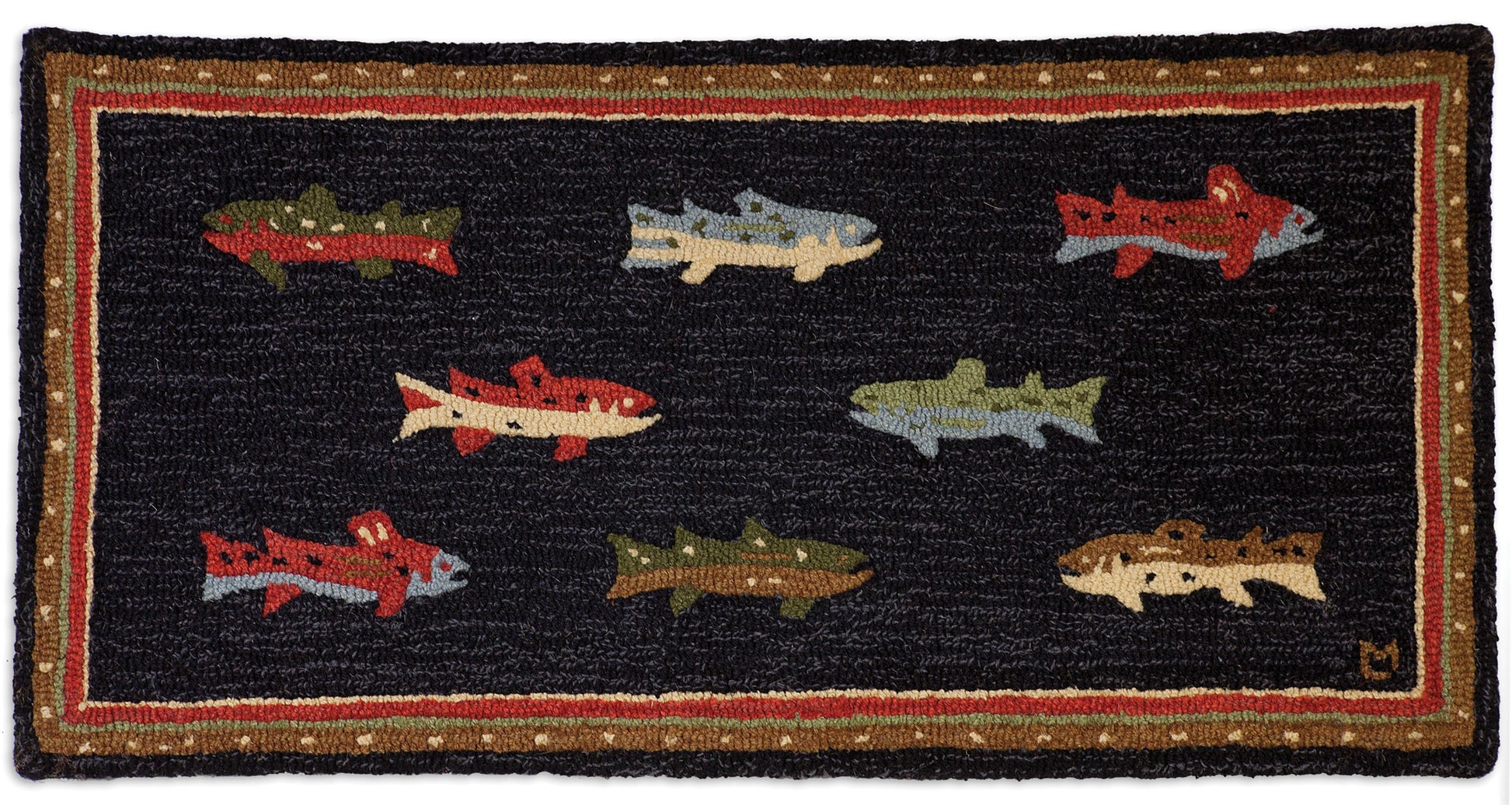 Hooked Wool Rug - River Fish - 2' x 4'