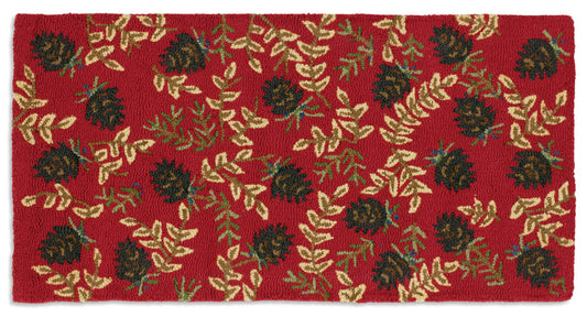 Hooked Wool Rug - Ruby Pinecones 2X4