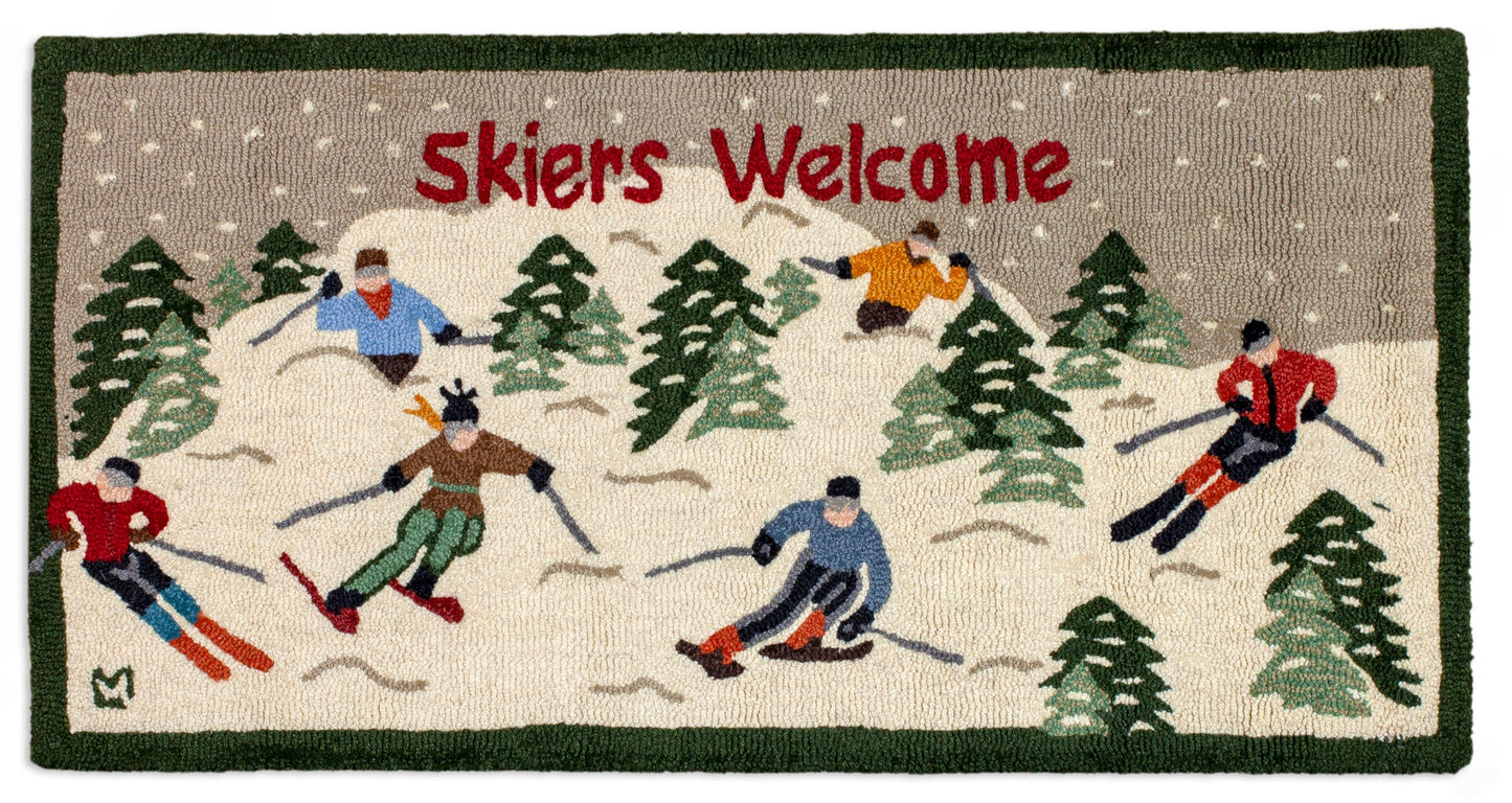 Hooked Wool Rug - Skiers Welcome - 2' x 4'