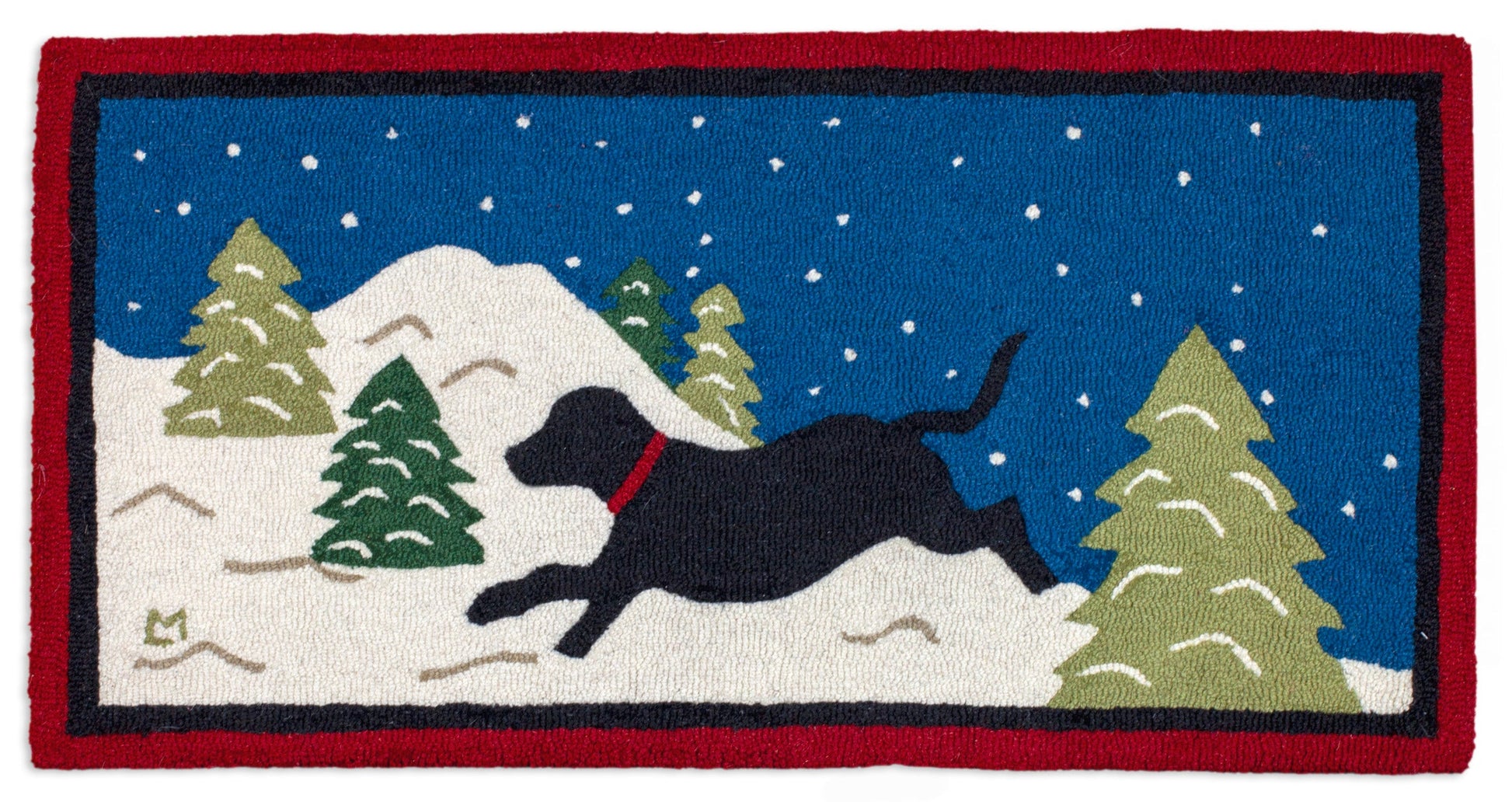 Hooked Wool Rug - Black Snow Dog - 2' x 4'