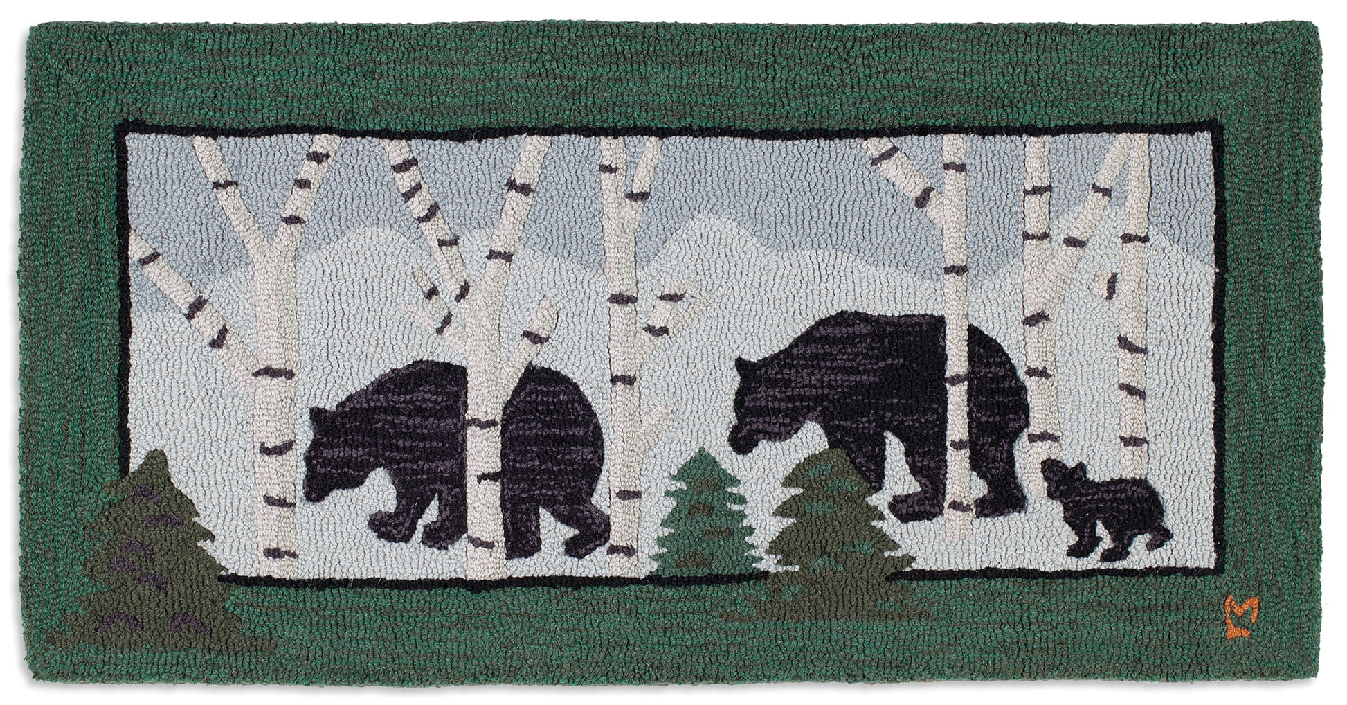 Hooked Wool Rug - Three Bears In Birch Woods - 2' x 4'