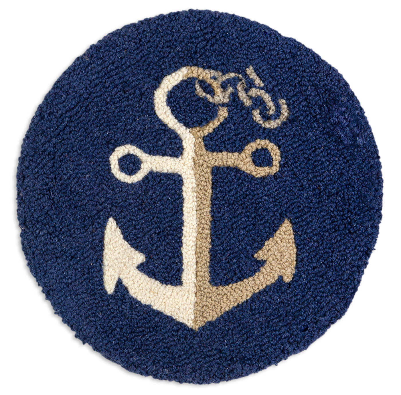 Hooked Wool Chair Pad - Anchor Classic - 14" Round Chair Pad