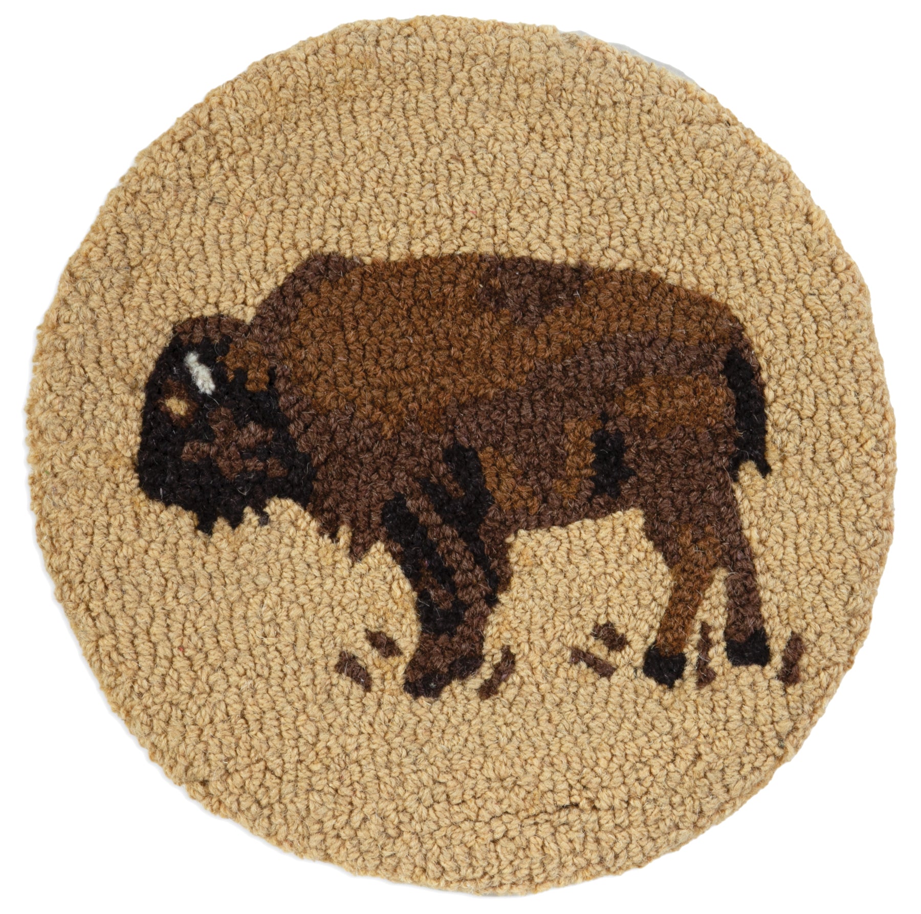 Hooked Wool Chair Pad - Golden Buffalo - 14" Round Chair Pad