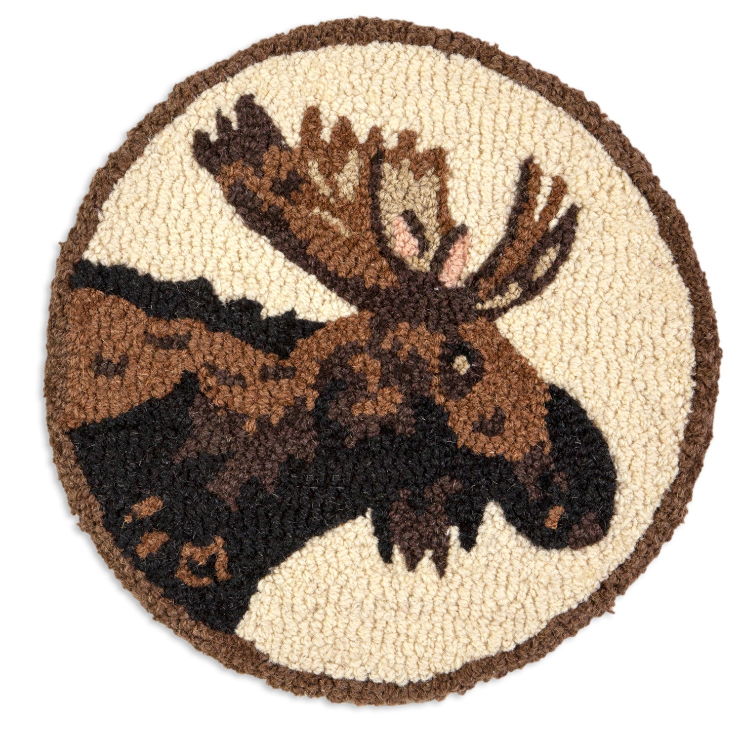 Hooked Wool Chair Pad - Major Moose - 14" Round Chair Pad