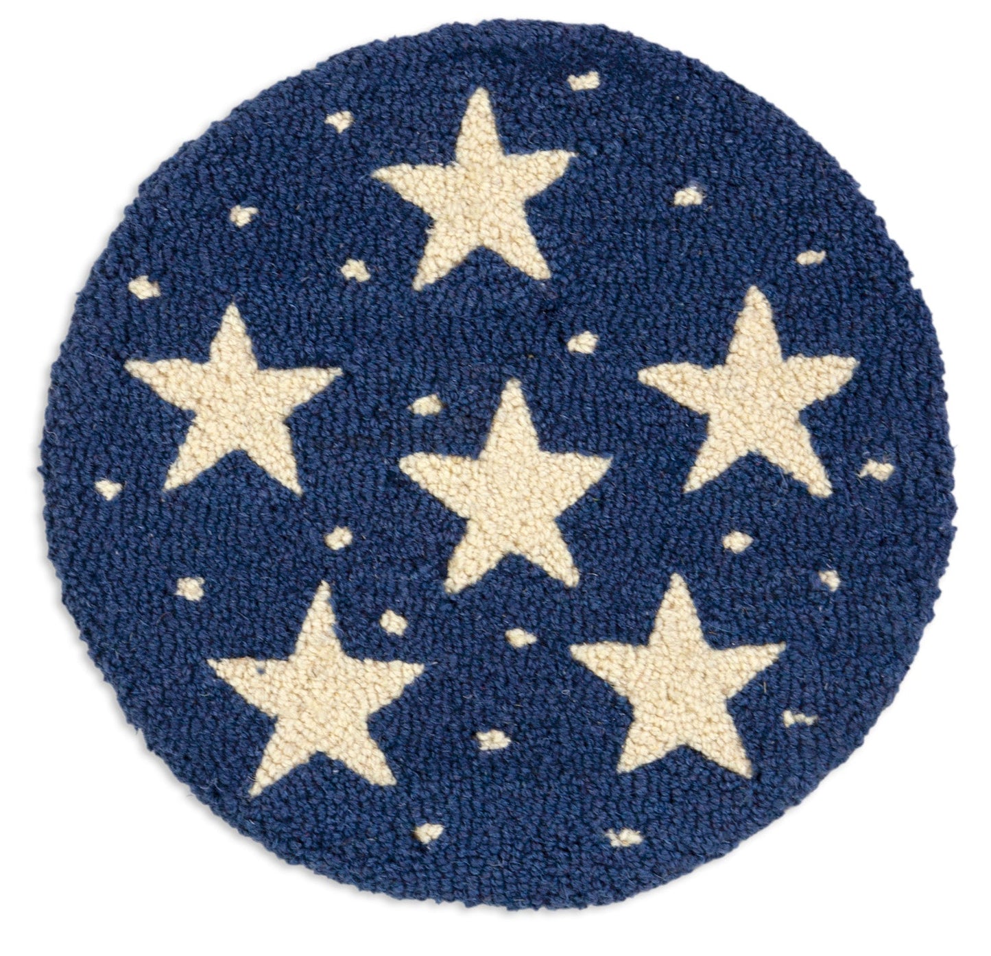 Hooked Wool Chair Pad - Midnight Stars - 14" Round Chair Pad