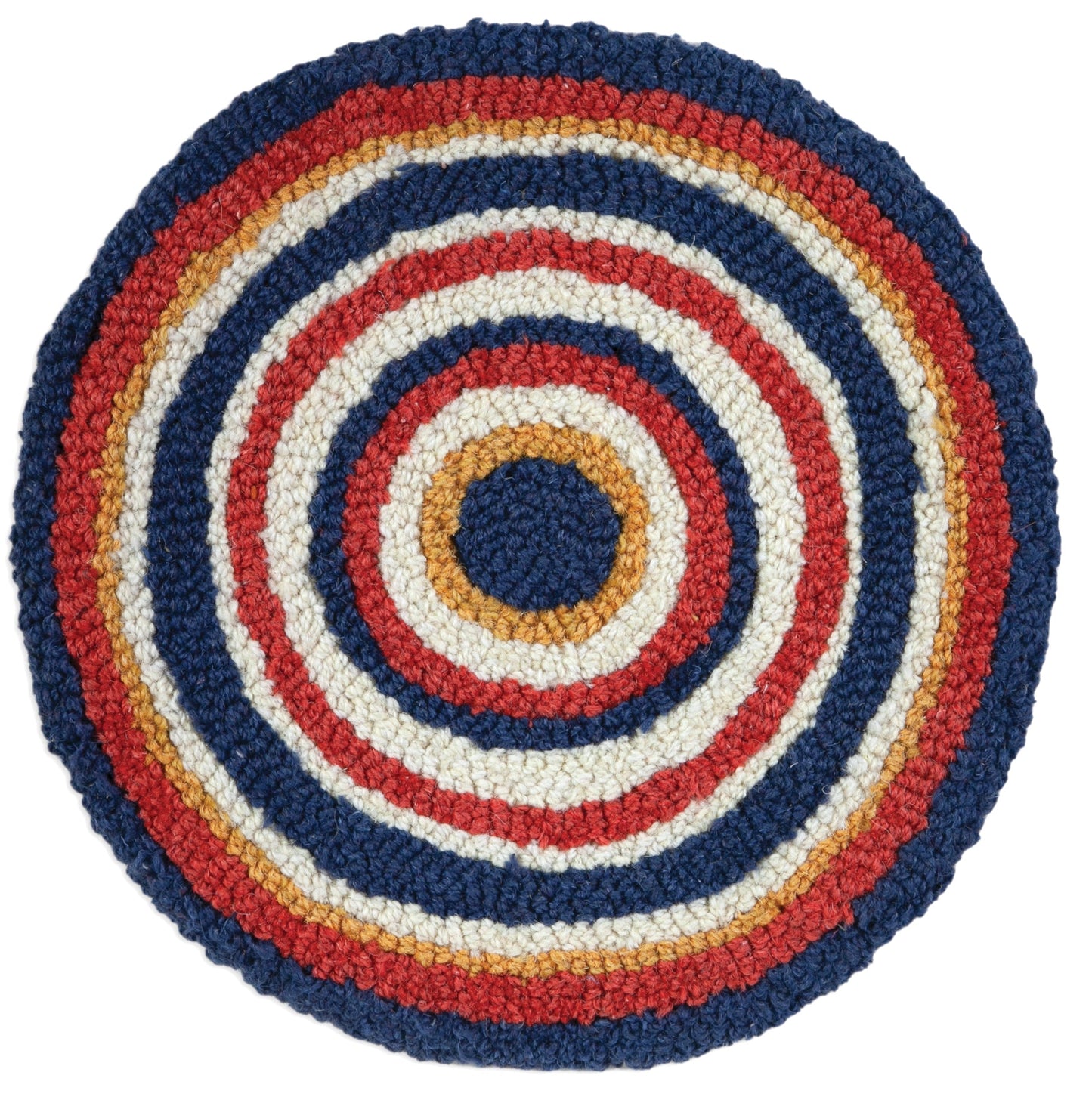 Hooked Wool Chair Pad - Navy Bullseye - 14" Round Chair Pad