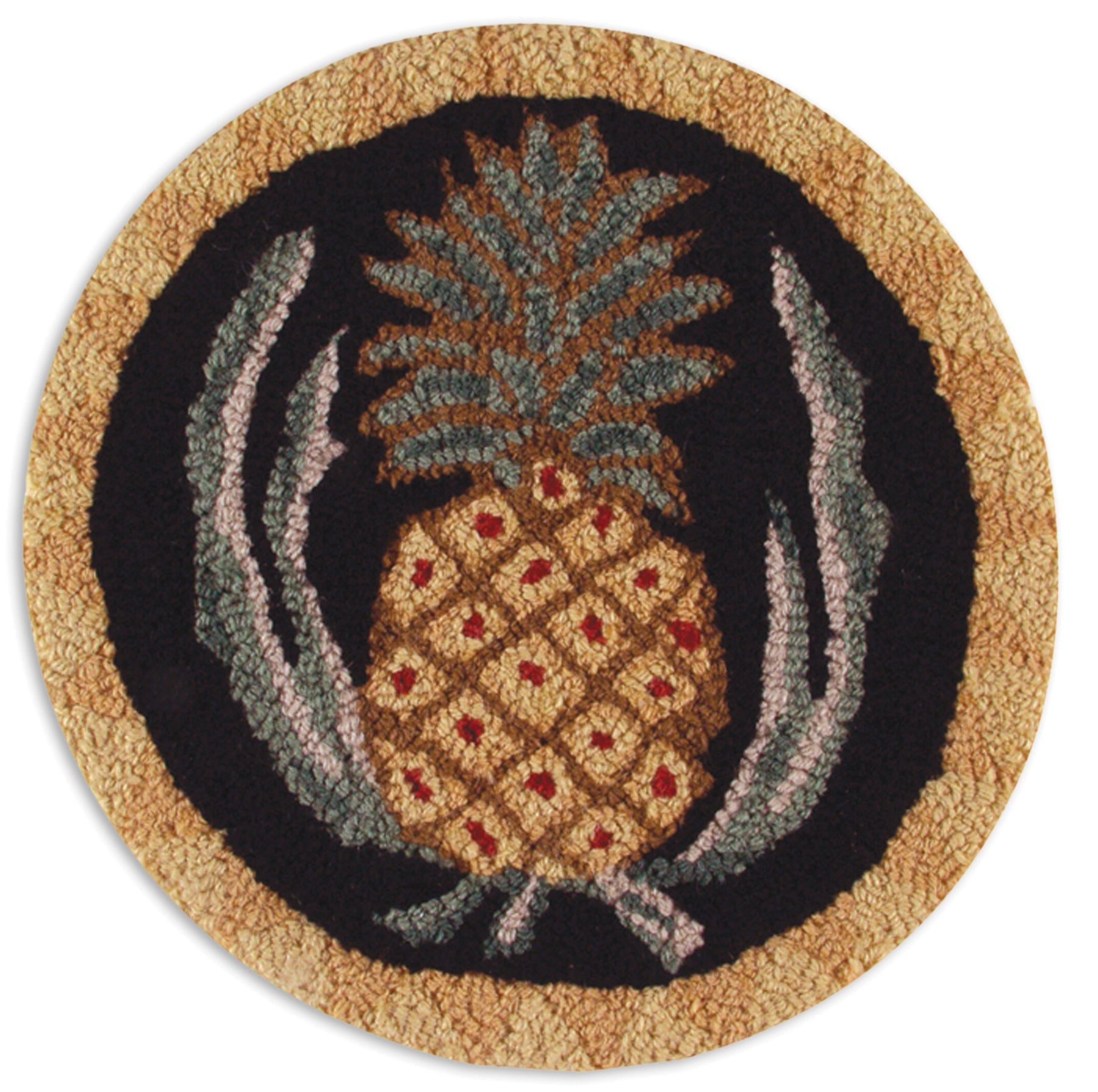 Hooked Wool Chair Pad - Pineapple - 14" Round Chair Pad