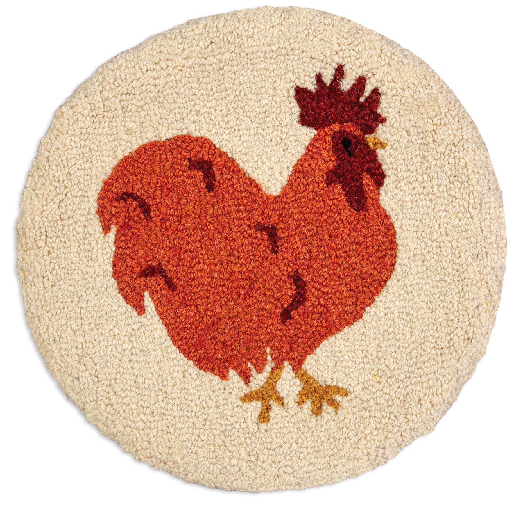 Hooked Wool Chair Pad - Proud Hen - 14" Round Chair Pad