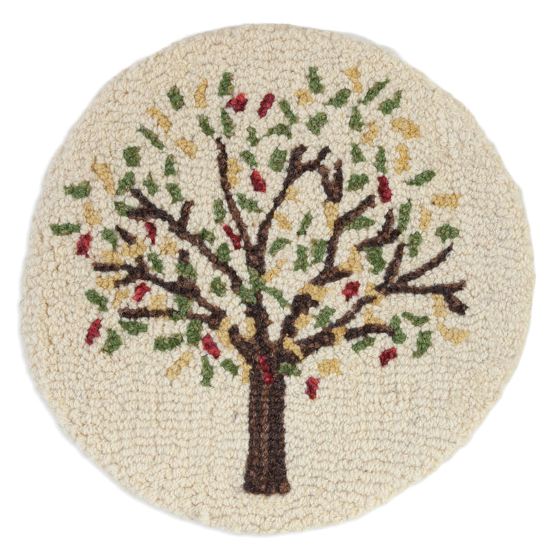 Hooked Wool Chair Pad - Spring Tree - 14" Round Chair Pad