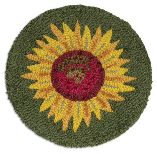 Hooked Wool Chair Pad - Sunflower - 14" Round Chair Pad