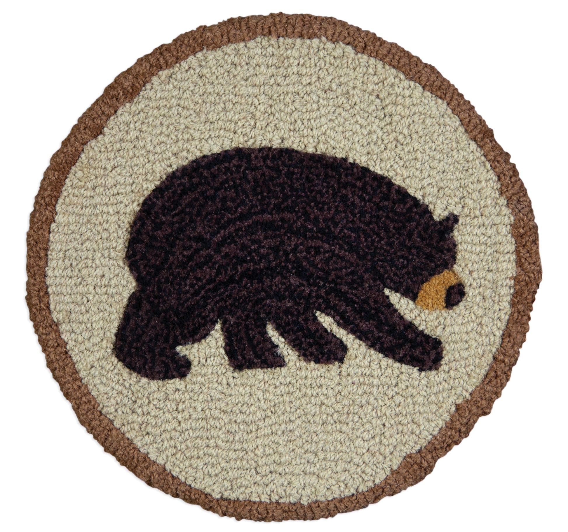 Hooked Wool Chair Pad - Vermont Bear - 14" Round Chair Pad