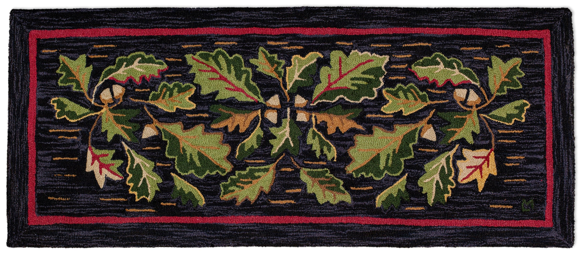 Hooked Wool Rug - Acorns And Leaves - 2.5' x 6' Runner