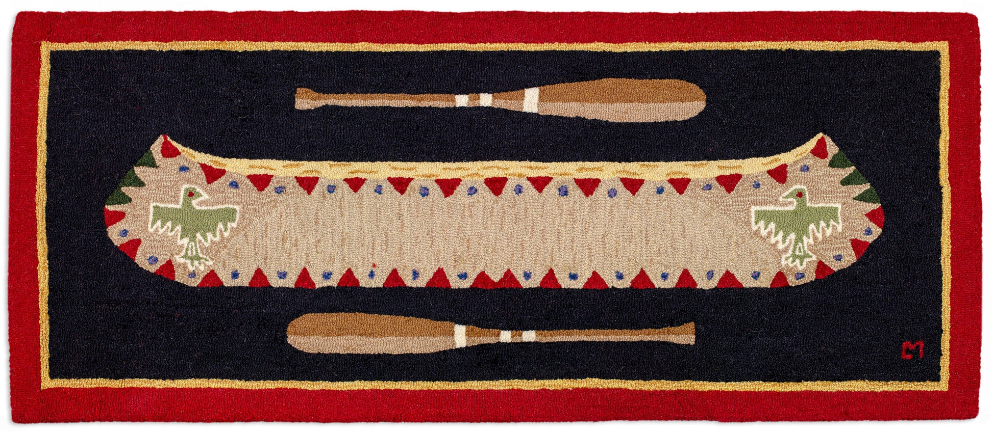 Hooked Wool Rug - Red Longboat - 2.5' x 6' Runner