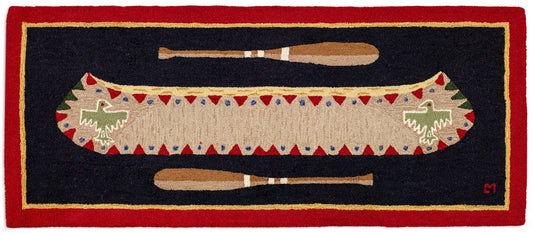 Hooked Wool Rug - Red Longboat - 2.5' x 6' Runner