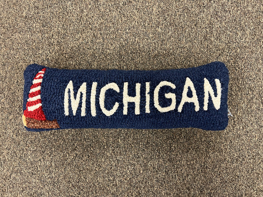 Michigan Lighthouse 8" x 24" Hooked Wool Lumbar Pillow
