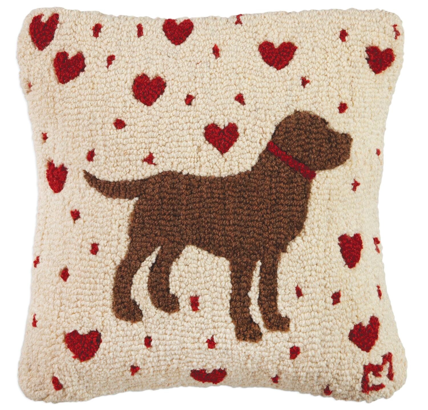 Chocolate lab with heart decorative pillow