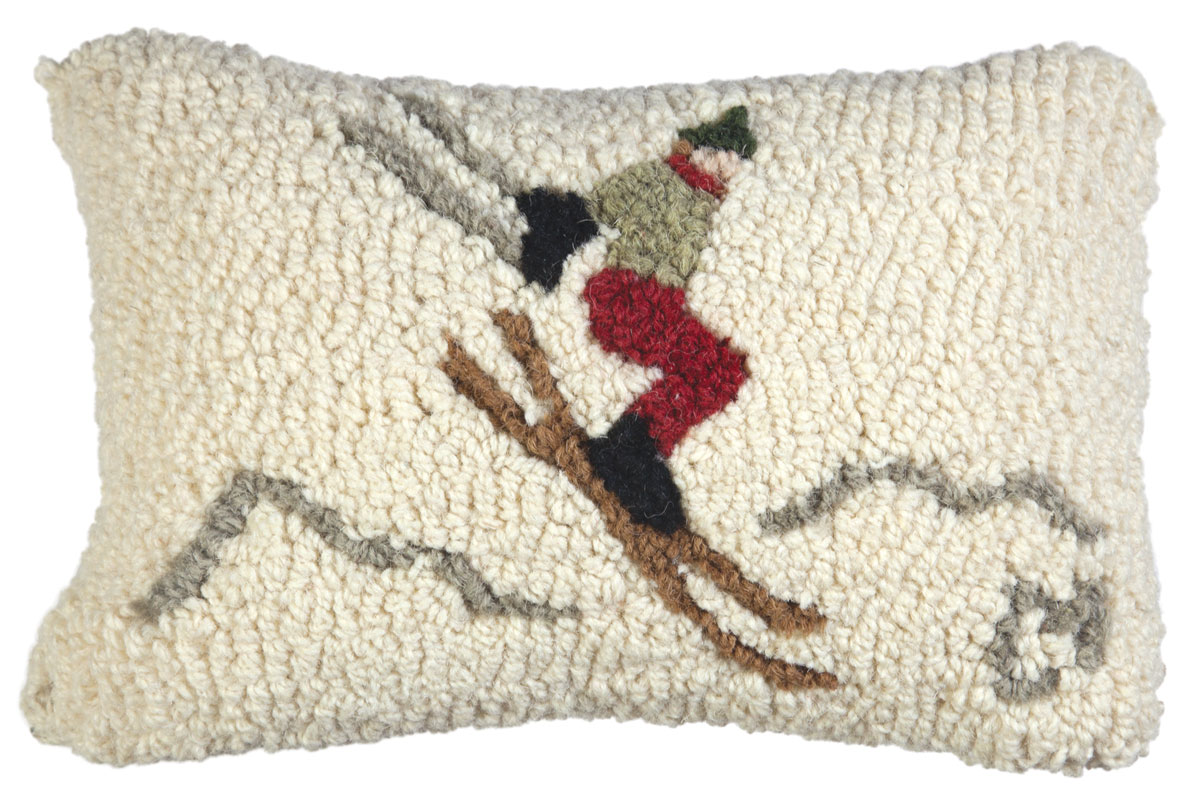 Chandler 4 Corners Artist-Designed Yippee Ski Jumper Hand-Hooked Wool Decorative Throw Pillow - Ski Pillow for Couches & Beds - Easy Care Low
