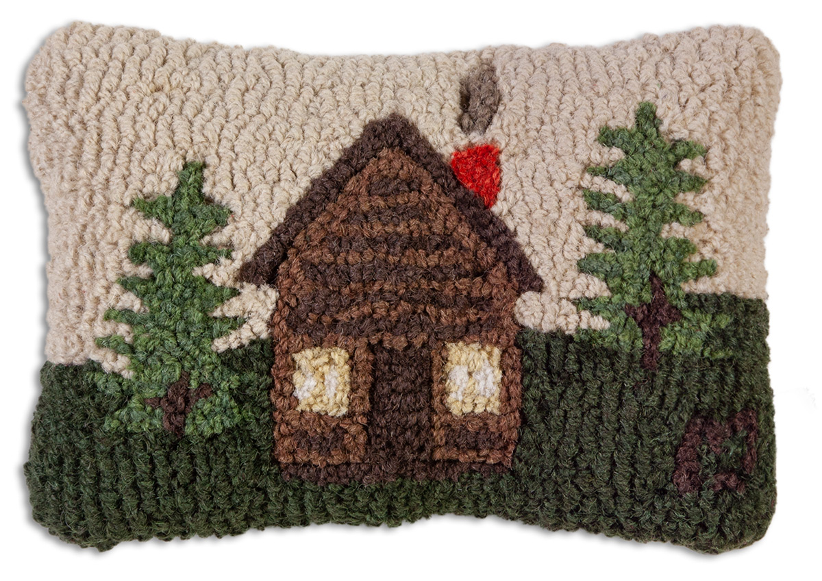 Tea Cabin Log Cabin Hooked Pillow 18x18 - Accent Pillows - PINE VALLEY  QUILTS