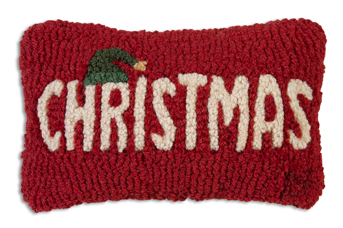 Christmas hooked wool pillow