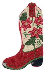 Picture of Poinsettia Cowboy Boot 9" x 20" Hooked Wool Stocking DISCONTINUED