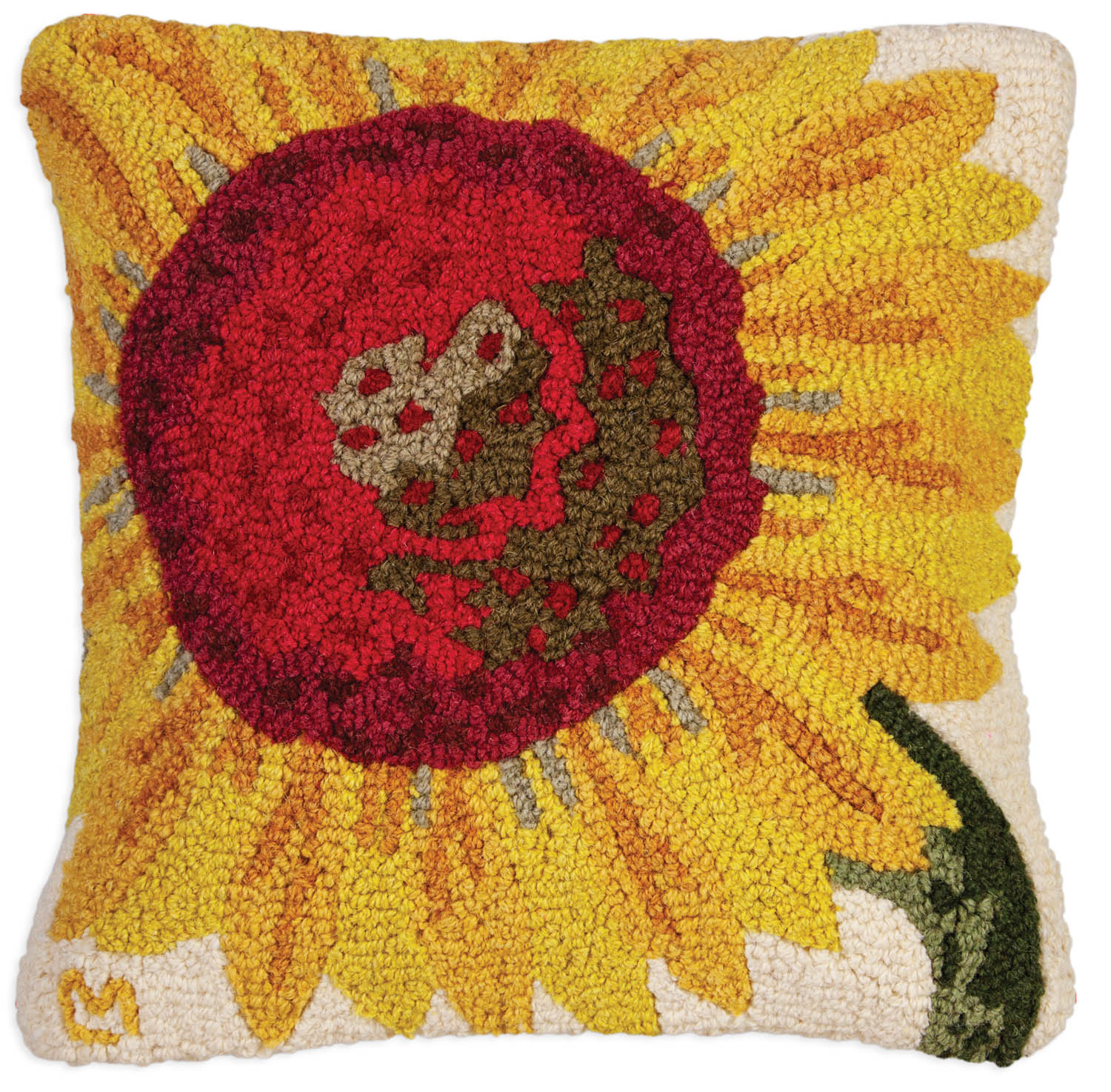 Radiant sunflower hooked wool pillow