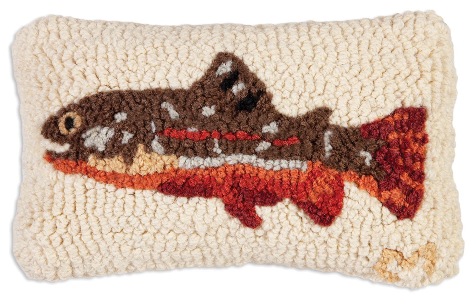 Maple trout hooked wool pillow.