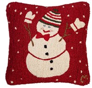 Snowman With Bow Tie Hooked Wool Pillow 