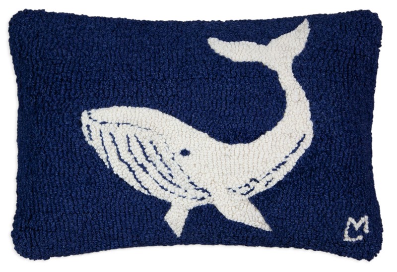 Humpback Whale Hooked Wool Pillow