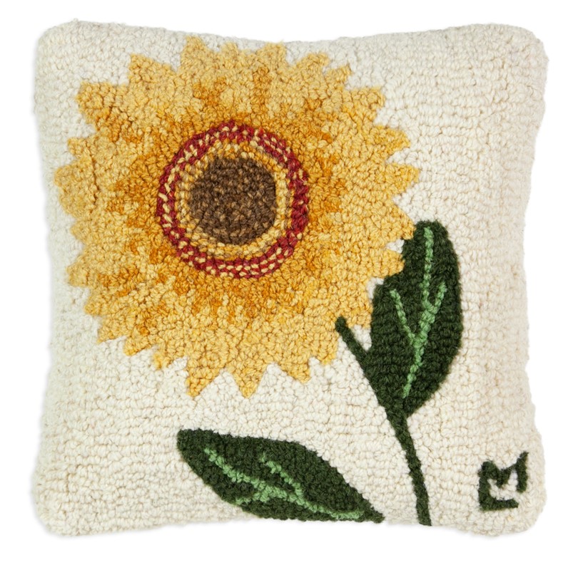 Sunflower Bloom Hooked Wool Pillow
