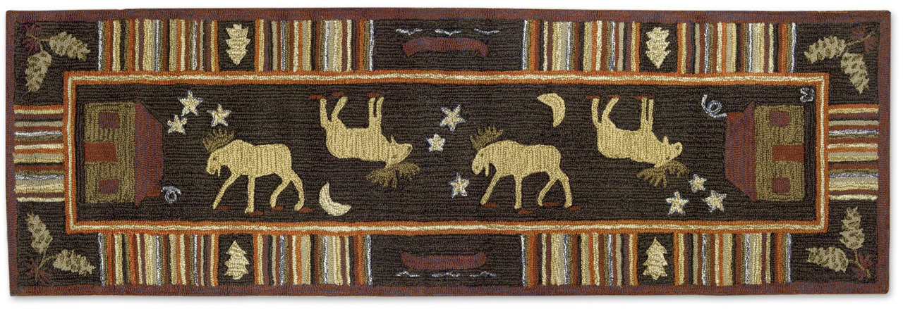 30 x 8' Night Moose, Hand hooked wool runner, Chandler 4 Corners,  Manchester VT