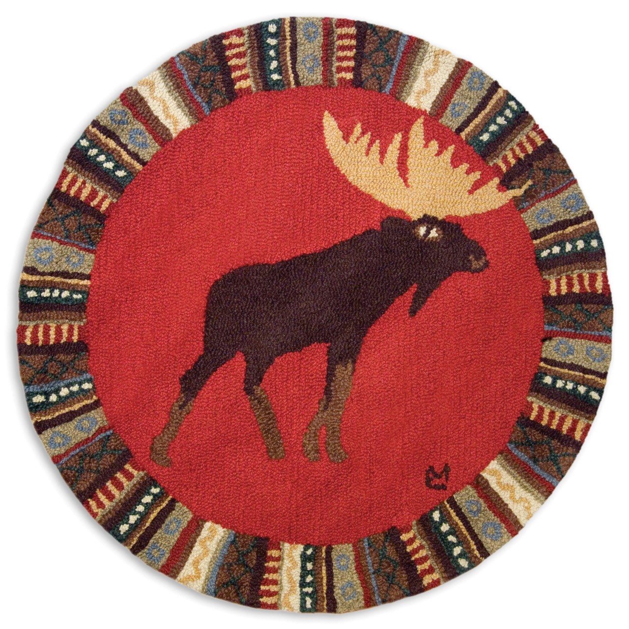 36 round Cinnamon Moose, Hand hooked wool rug, Chandler 4 Corners,  Manchester VT